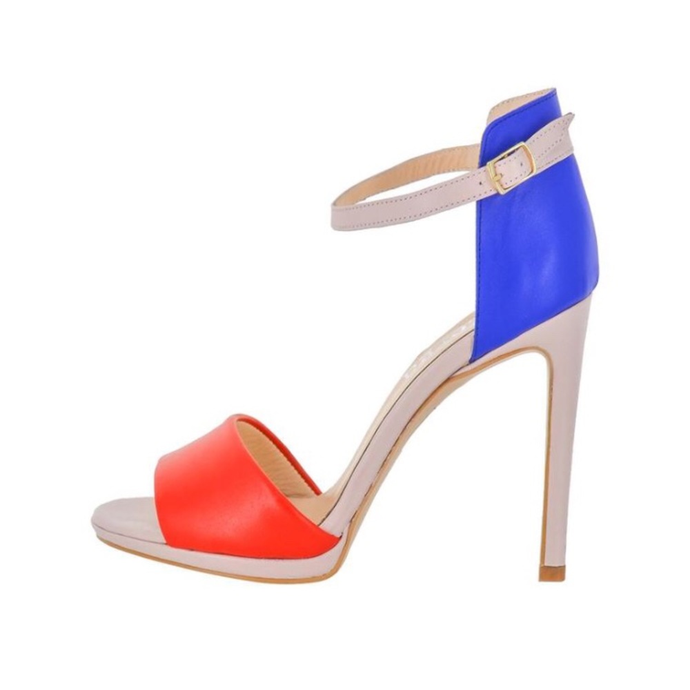 DEVA Blue Red Pink Leather Handmade Heels Sandal - Picture 2 of 6